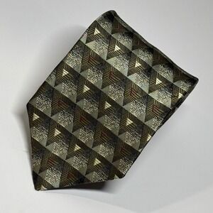 Roberto Villini Tie Mens X-Long Green Gold Geometric Silk 3.5 Inch Width Formal
